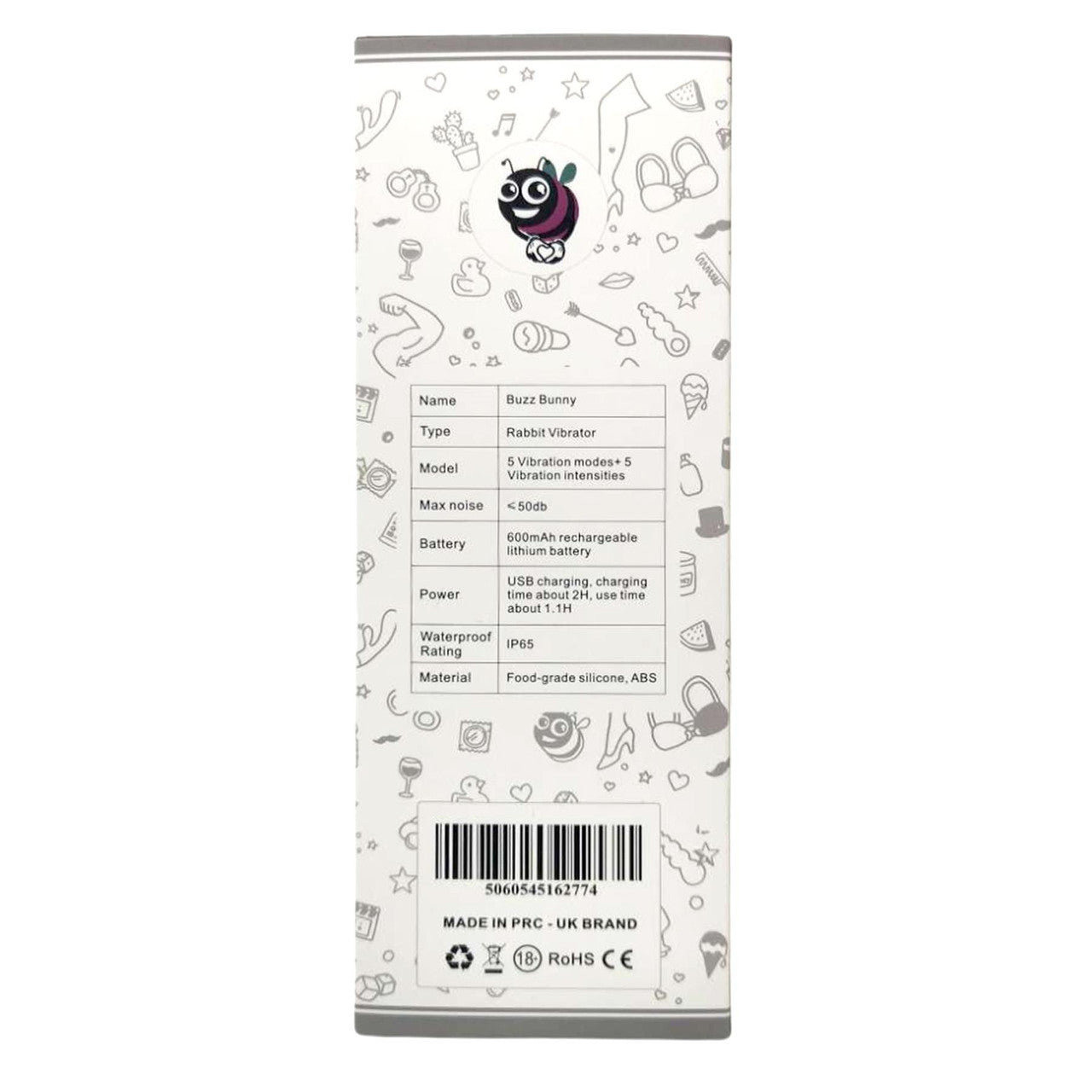 Rabbit Vibrator – BuzzPinky Classic Buzz Bunny, Cerise Dual Stimulator Box Back
