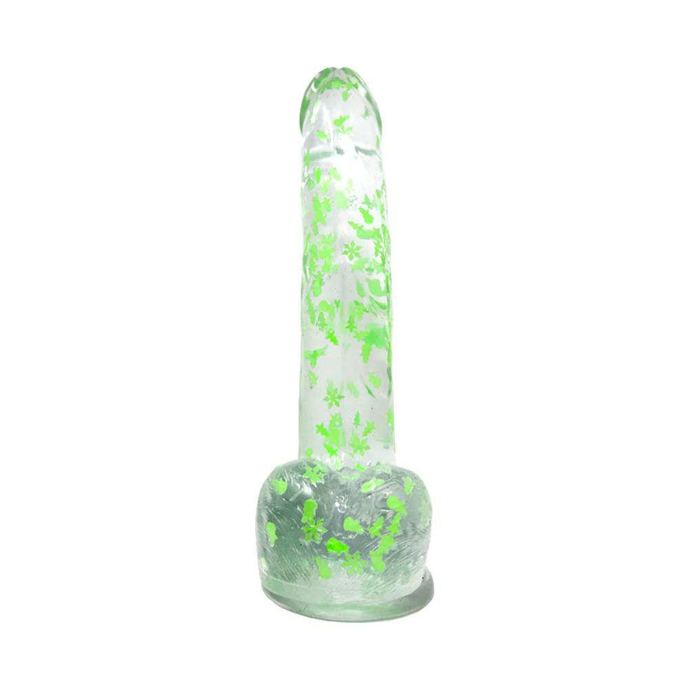 Clear Realistic Dildo Glow in the Dark Christmas Glitter 8 Inch BuzzPinky