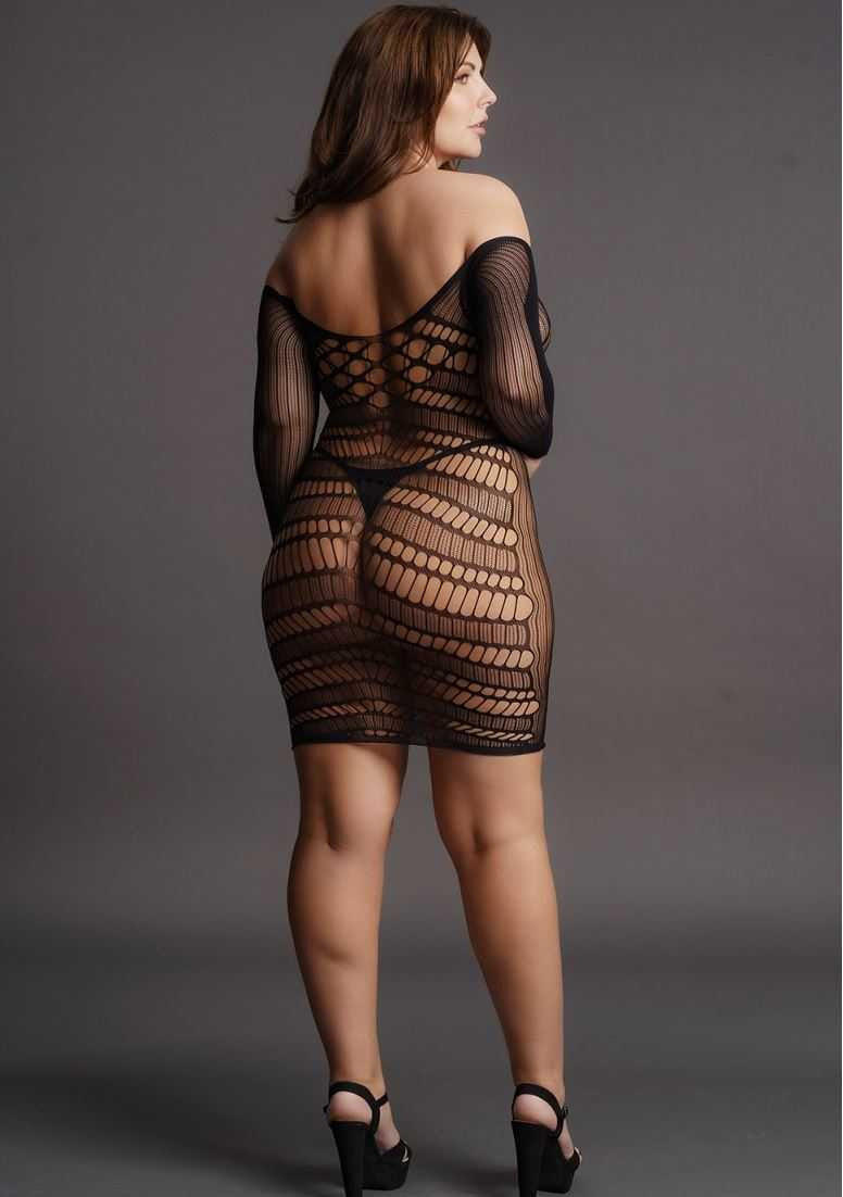 Contrast Net Long Sleeved Mini Dress Plus Size le desir