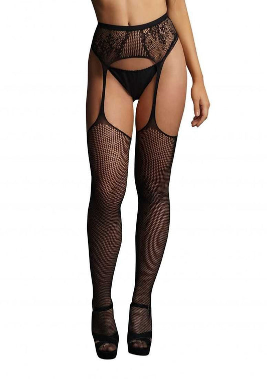 Fishnet and Lace Garterbelt Stockings One Size le desir