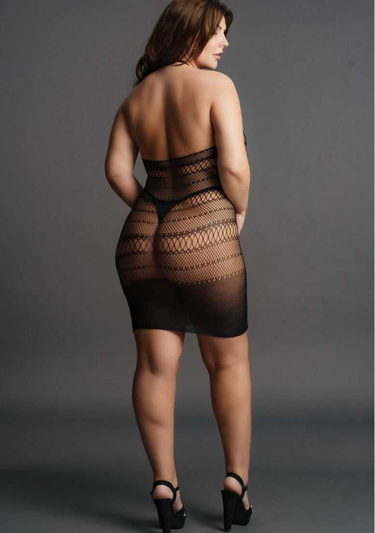 High Lace Neck Net Mini Dress Plus Size le desir