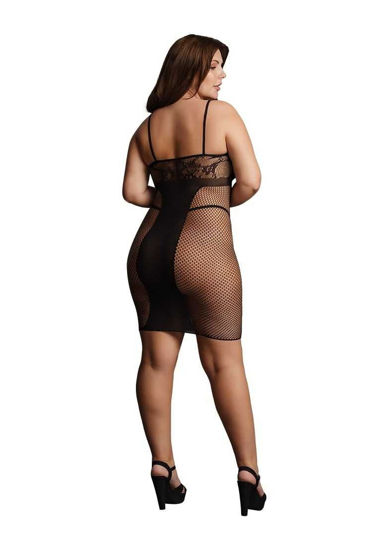 Knee-Length Lace and Fishnet Dress Plus Size le desir