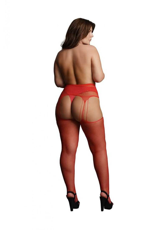 Suspender Rhinestone Pantyhose Plus Size Red le desir