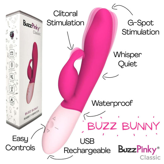 Rabbit Vibrator – BuzzPinky Classic Buzz Bunny, Cerise Dual Stimulator diag