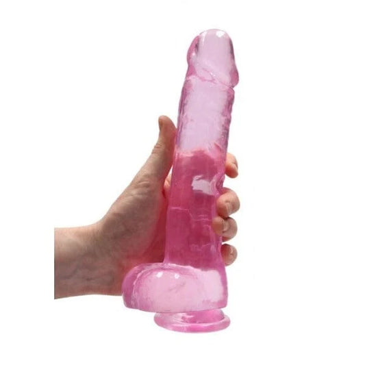 Real Rock Crystal Clear 9" Realistic Dildo With Balls (Pink)