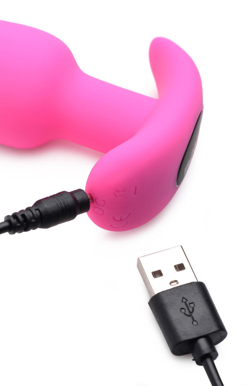 21X Vibrating Silicone Butt Plug w/ Remote Control - Pink
