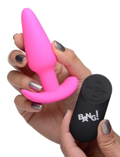 21X Vibrating Silicone Butt Plug w/ Remote Control - Pink