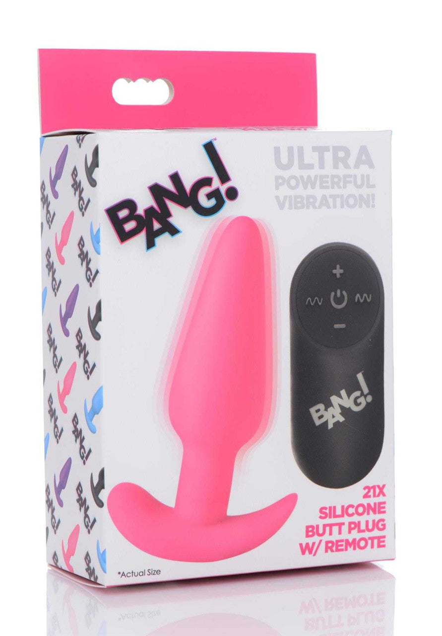 21X Vibrating Silicone Butt Plug w/ Remote Control - Pink
