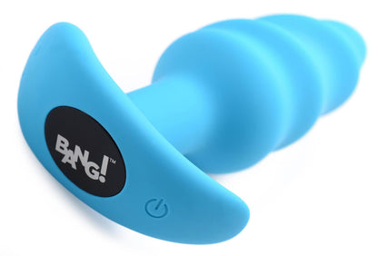 21X Vibrating Silicone Swirl Butt Plug w/ Remote Control - Blue