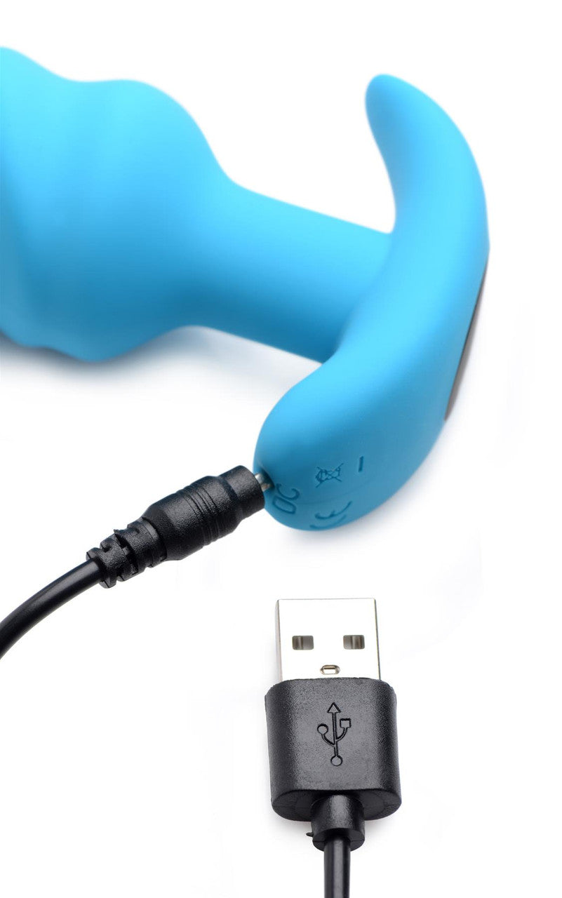 21X Vibrating Silicone Swirl Butt Plug w/ Remote Control - Blue