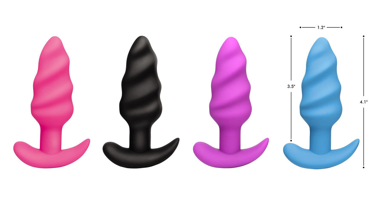 21X Vibrating Silicone Swirl Butt Plug w/ Remote Control - Blue