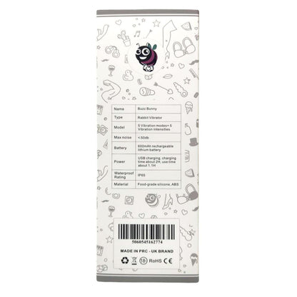Rabbit Vibrator – BuzzPinky Classic Buzz Bunny, Cerise Dual Stimulator Box Back