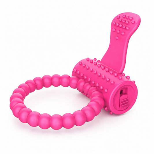 Beaded Vibrating C Ring with Clitoral Stimulator (Pink & Purple)