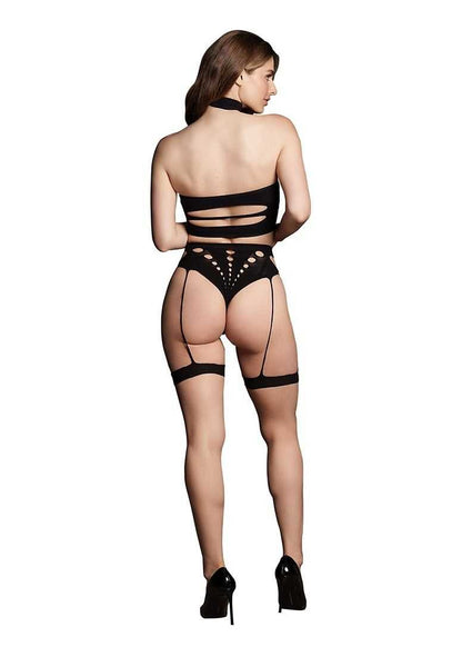 Ananke XII Three Piece with Choker, Bandeau Top and Pantie with Garters One Size le desir