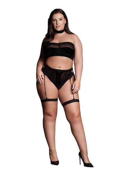 Ananke XII Three Piece with Choker, Bandeau Top and Pantie with Garters Plus Size le desir