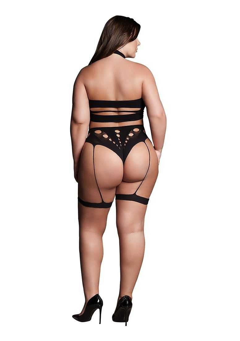 Ananke XII Three Piece with Choker, Bandeau Top and Pantie with Garters Plus Size le desir
