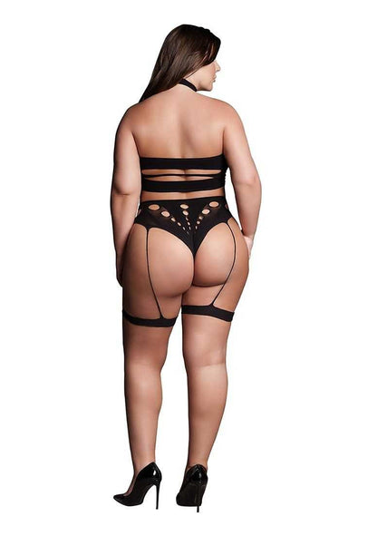 Ananke XII Three Piece with Choker, Bandeau Top and Pantie with Garters Plus Size le desir