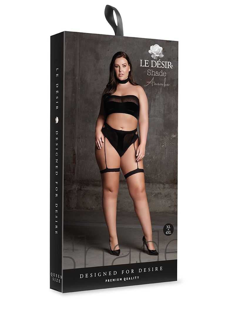 Ananke XII Three Piece with Choker, Bandeau Top and Pantie with Garters Plus Size le desir