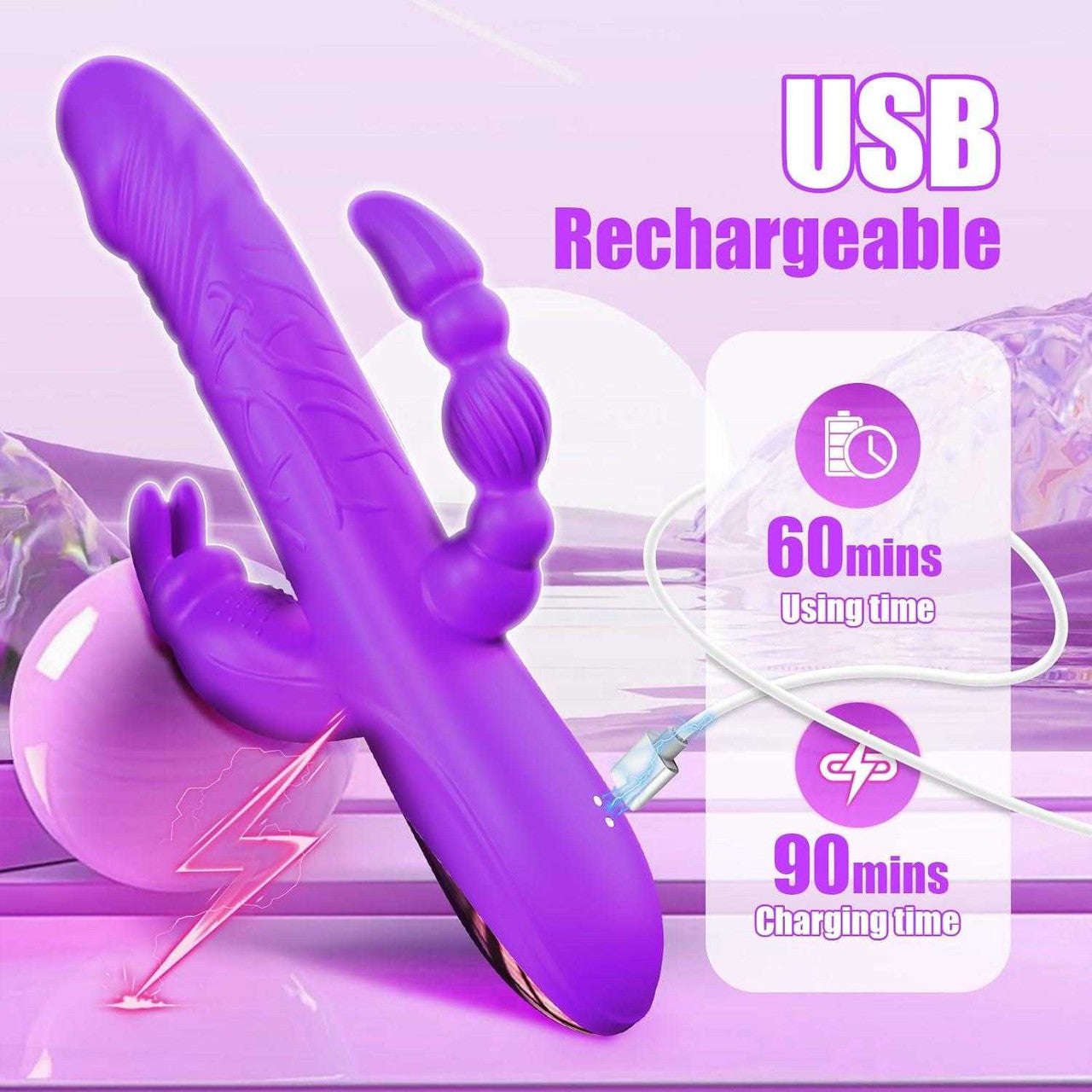 BuzzPinky 3-in-1 Pleasure Rabbit: G-Spot, Clitoral, and Anal Vibrator Purple BuzzPinky