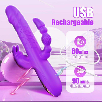 BuzzPinky 3-in-1 Pleasure Rabbit: G-Spot, Clitoral, and Anal Vibrator Purple BuzzPinky