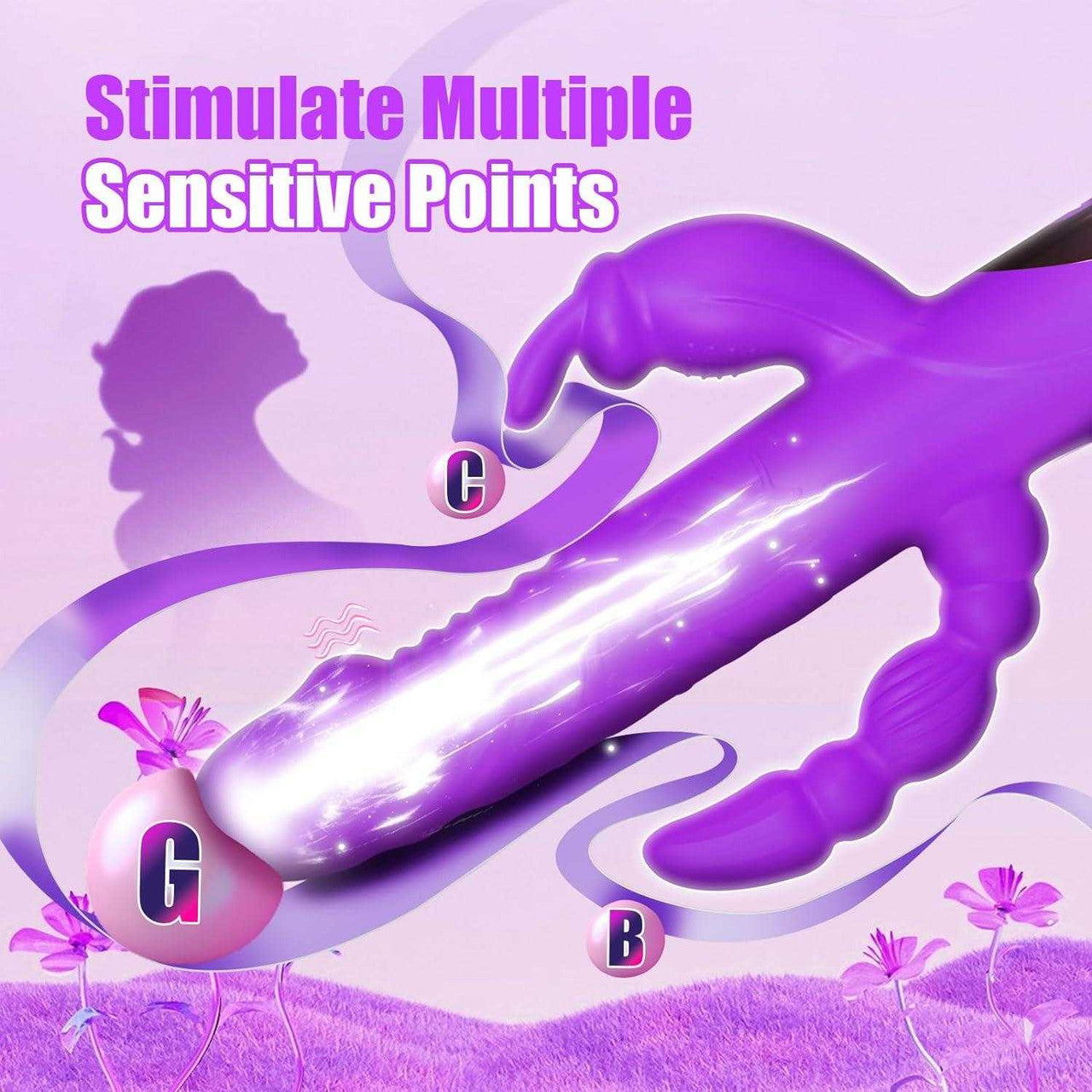 BuzzPinky 3-in-1 Pleasure Rabbit: G-Spot, Clitoral, and Anal Vibrator Purple BuzzPinky