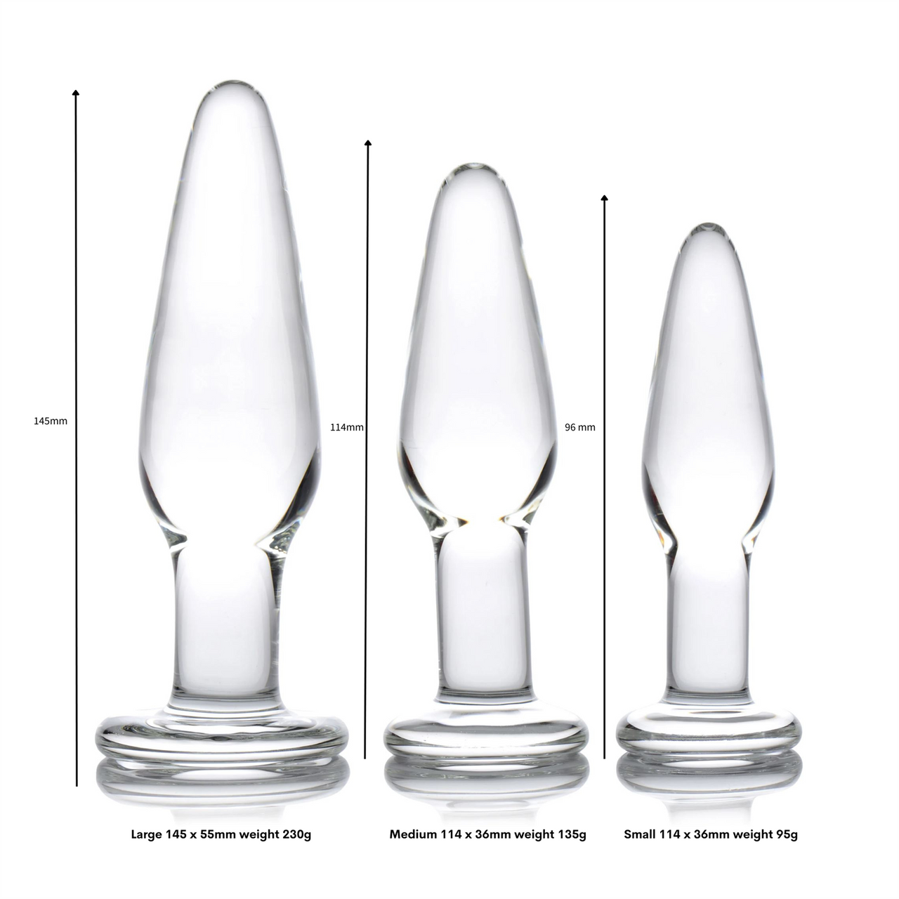 BuzzPinky Classic 3 Piece Glass Anal Plug Set BuzzPinky