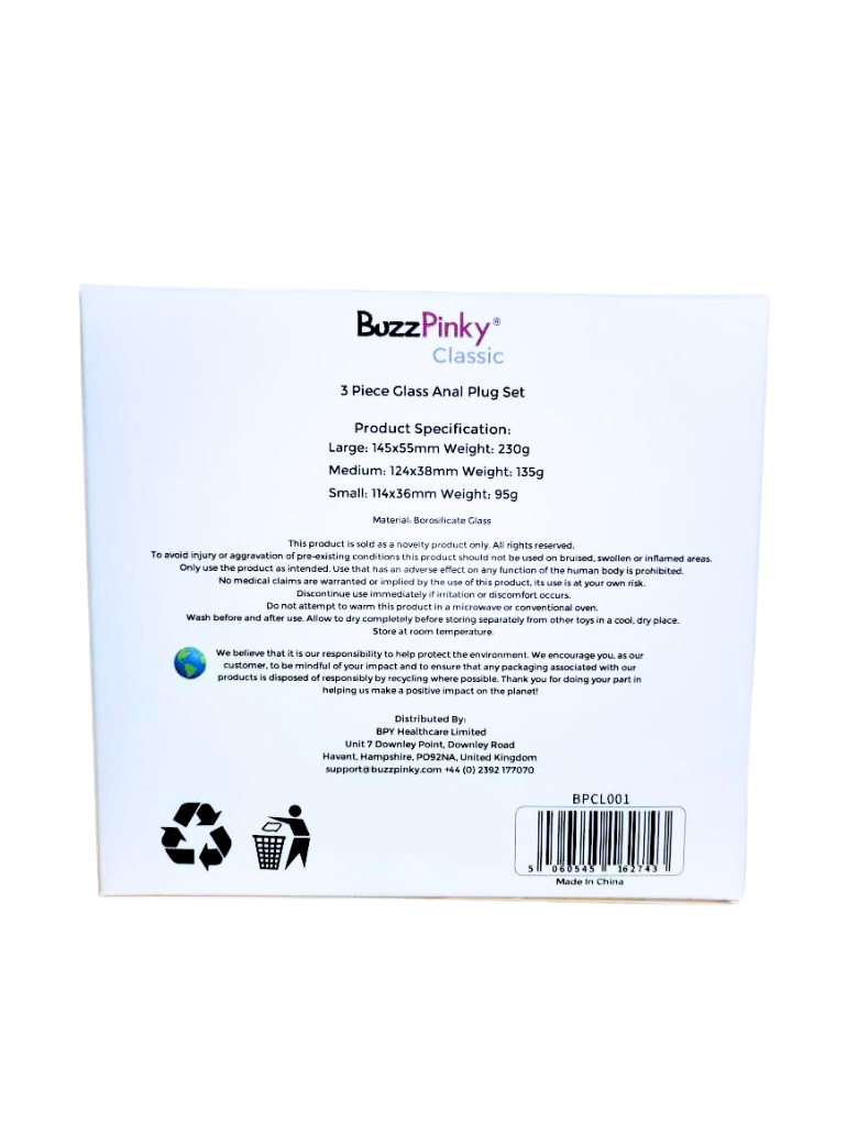 BuzzPinky Classic 3 Piece Glass Anal Plug Set BuzzPinky