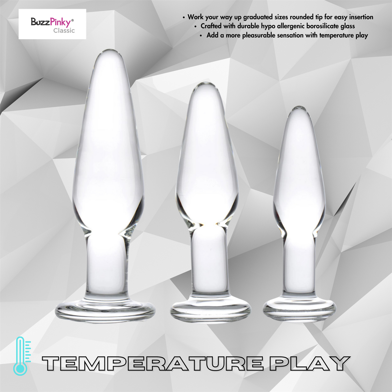 BuzzPinky Classic 3 Piece Glass Anal Plug Set BuzzPinky