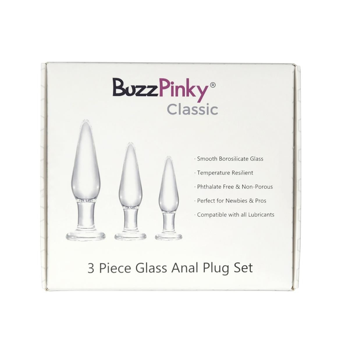 BuzzPinky Classic 3 Piece Glass Anal Plug Set BuzzPinky