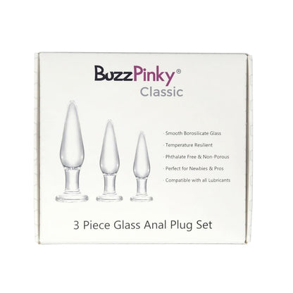BuzzPinky Classic 3 Piece Glass Anal Plug Set BuzzPinky