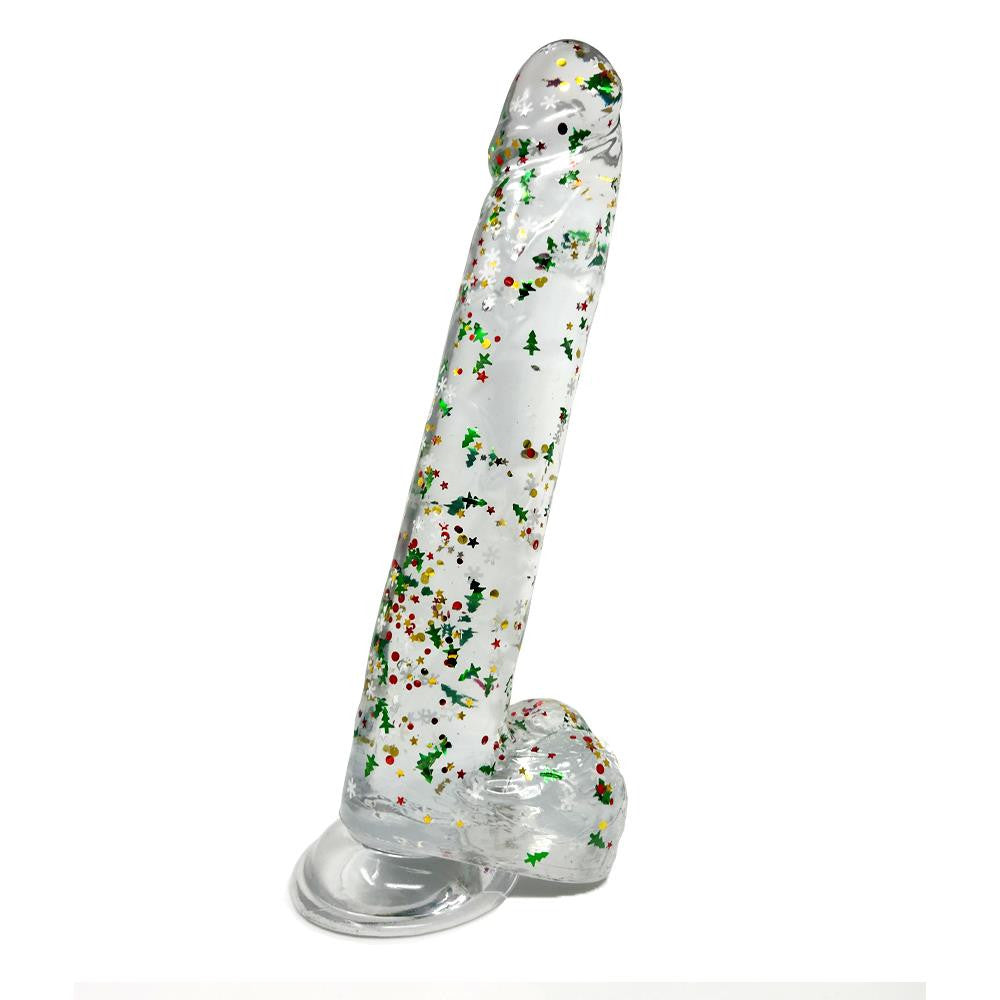 Clear Realistic Dildo Christmas Glitter 10 Inch BuzzPinky