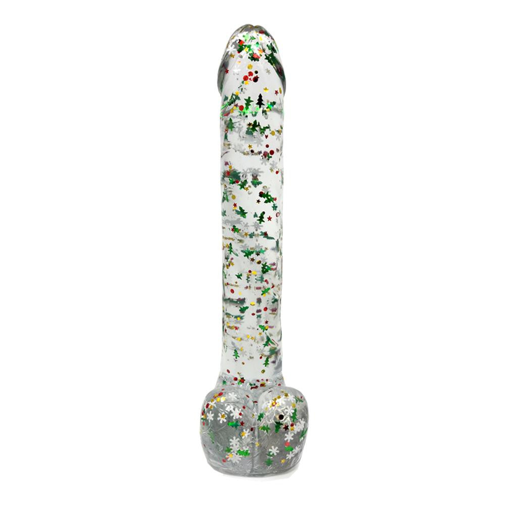 Clear Realistic Dildo Christmas Glitter 10 Inch BuzzPinky
