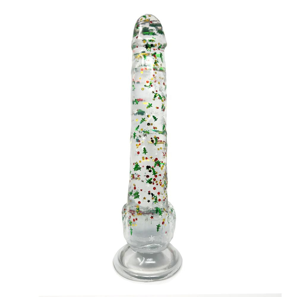 Clear Realistic Dildo Christmas Glitter 10 Inch BuzzPinky