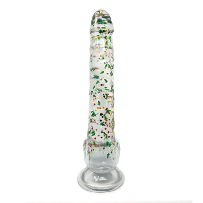 Clear Realistic Dildo Christmas Glitter 10 Inch BuzzPinky