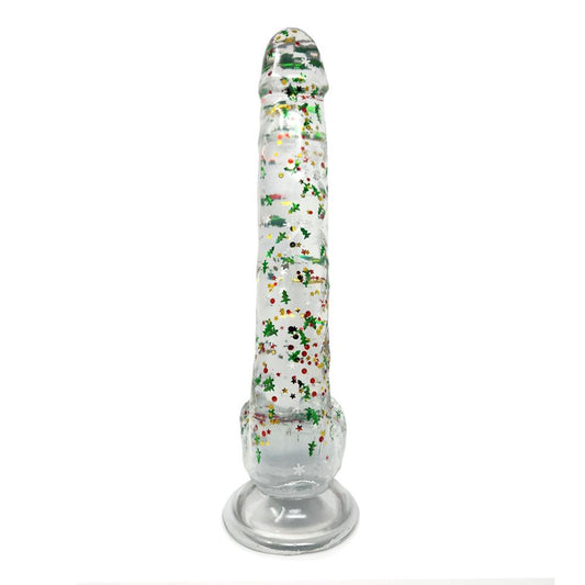 Clear Realistic Dildo Christmas Glitter 10 Inch BuzzPinky