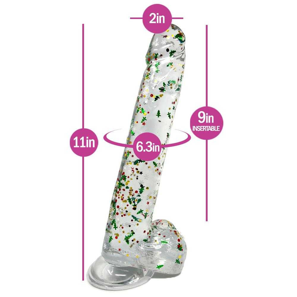 Clear Realistic Dildo Christmas Glitter 10 Inch BuzzPinky