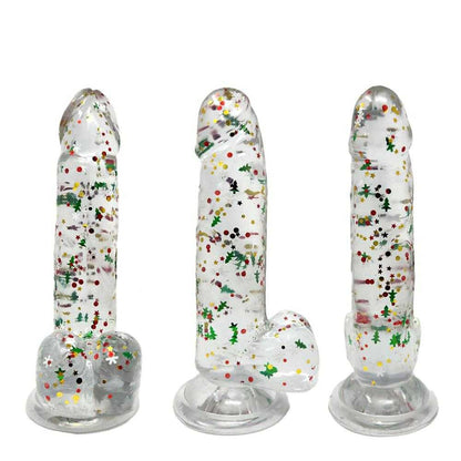Clear Realistic Dildo Christmas Glitter 6 Inch BuzzPinky