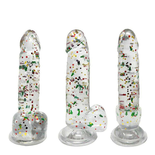 Clear Realistic Dildo Christmas Glitter 6 Inch BuzzPinky