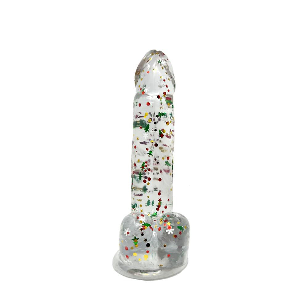 Clear Realistic Dildo Christmas Glitter 6 Inch BuzzPinky