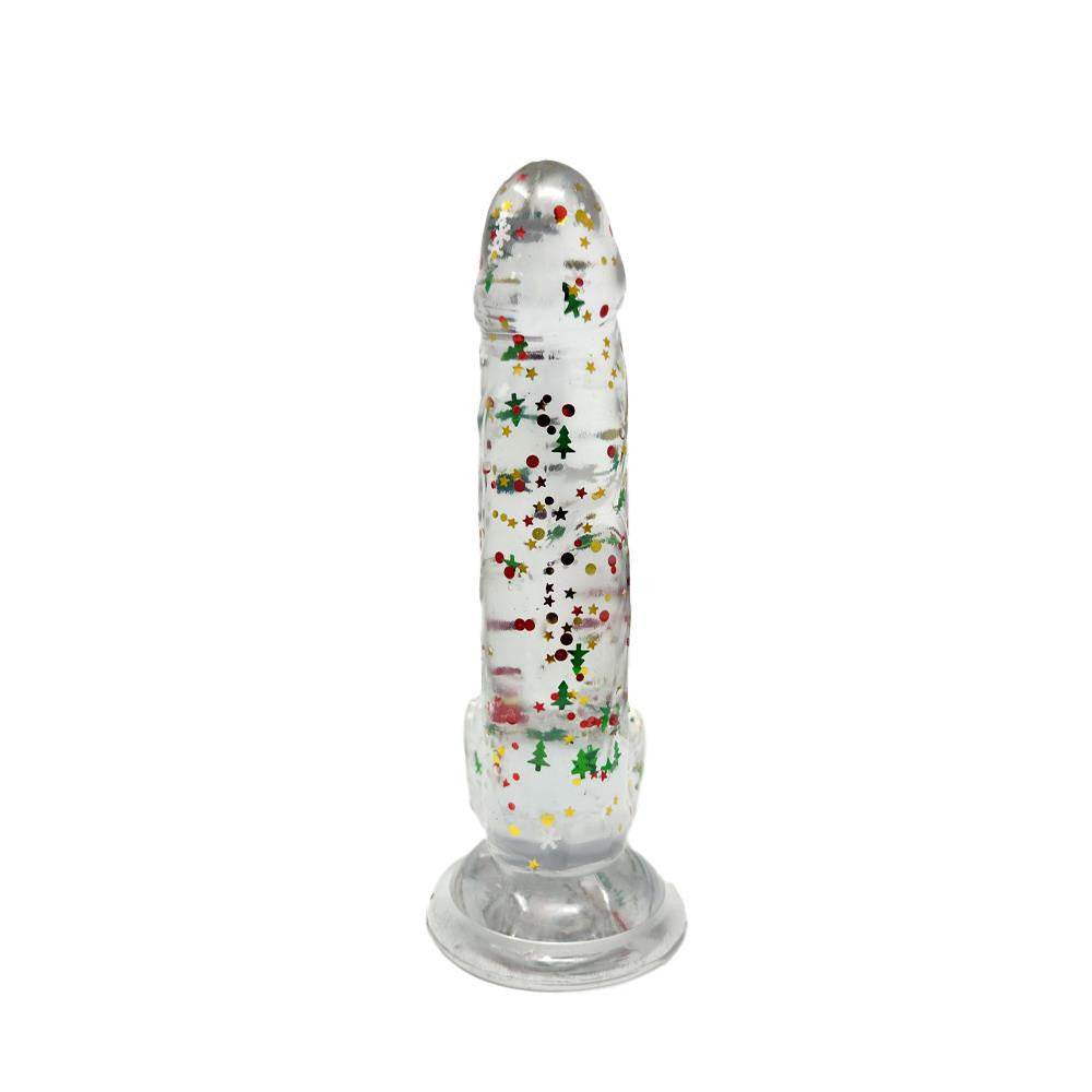Clear Realistic Dildo Christmas Glitter 6 Inch BuzzPinky