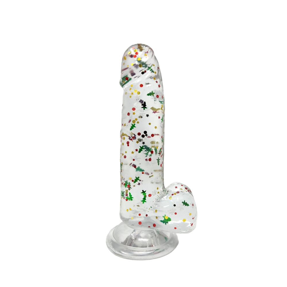 Clear Realistic Dildo Christmas Glitter 6 Inch BuzzPinky