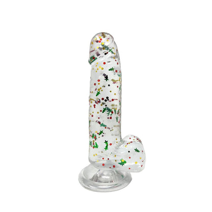 Clear Realistic Dildo Christmas Glitter 6 Inch BuzzPinky