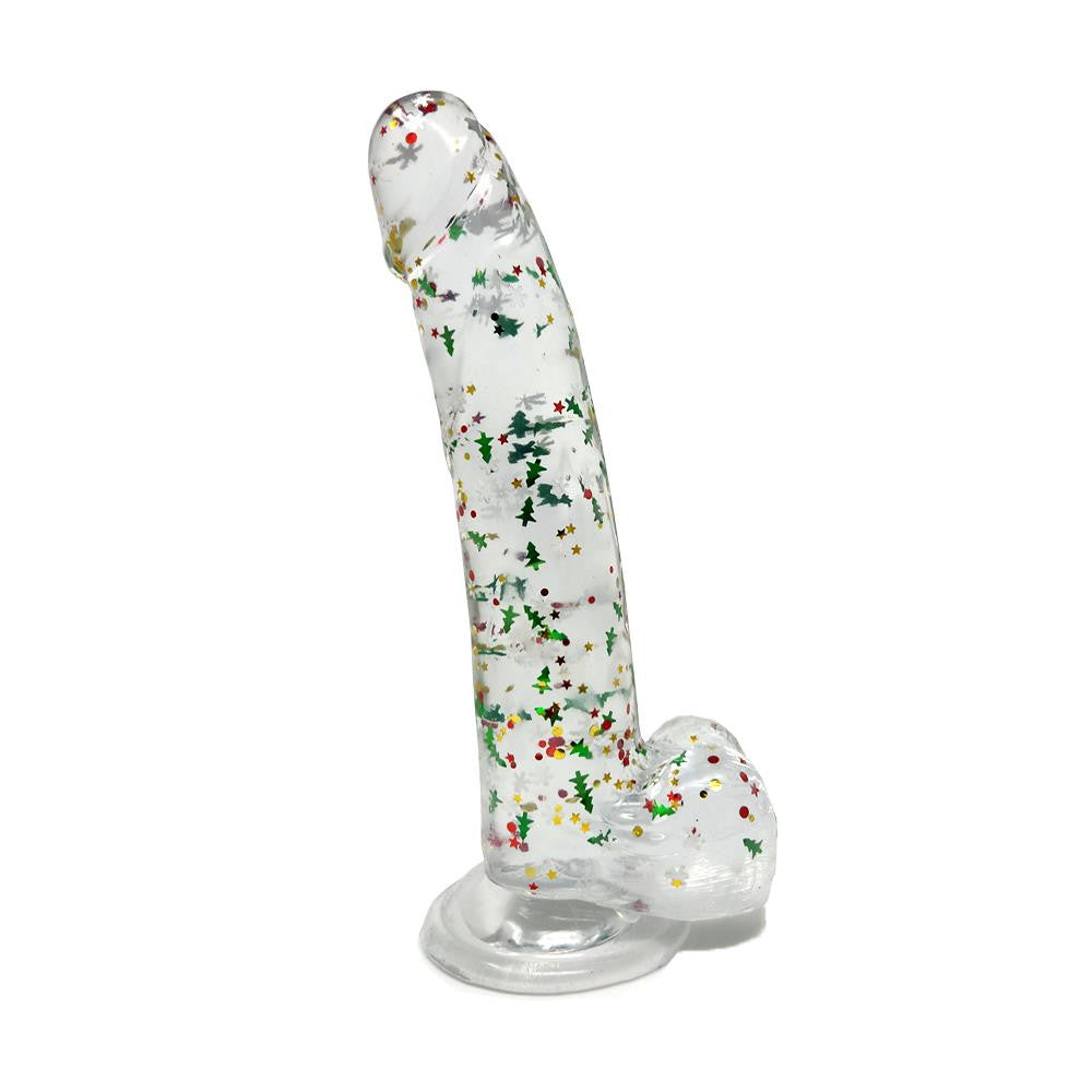 Clear Realistic Dildo Christmas Glitter 8 Inch BuzzPinky