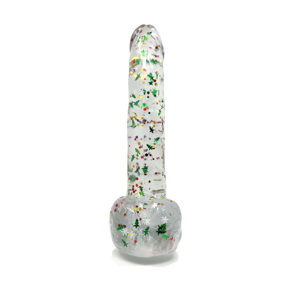 Clear Realistic Dildo Christmas Glitter 8 Inch BuzzPinky