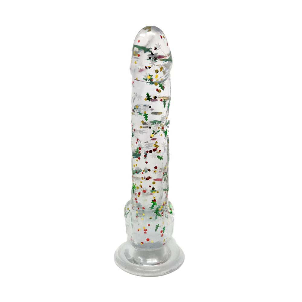 Clear Realistic Dildo Christmas Glitter 8 Inch BuzzPinky