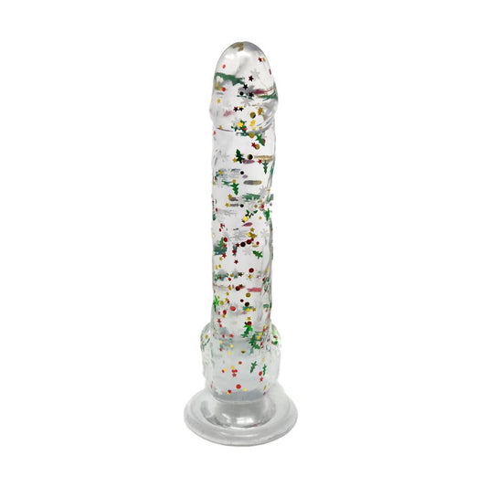 Clear Realistic Dildo Christmas Glitter 8 Inch BuzzPinky