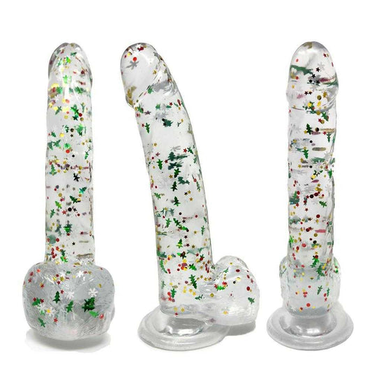 Clear Realistic Dildo Christmas Glitter 8 Inch BuzzPinky
