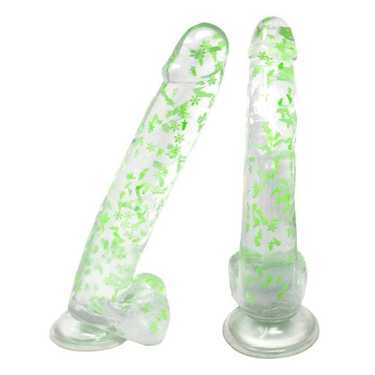 Clear Realistic Dildo Glow in the Dark Christmas Glitter 10 Inch BuzzPinky