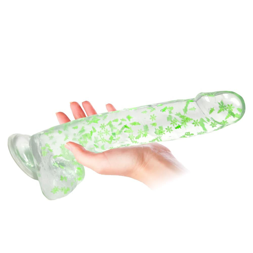 Clear Realistic Dildo Glow in the Dark Christmas Glitter 10 Inch BuzzPinky