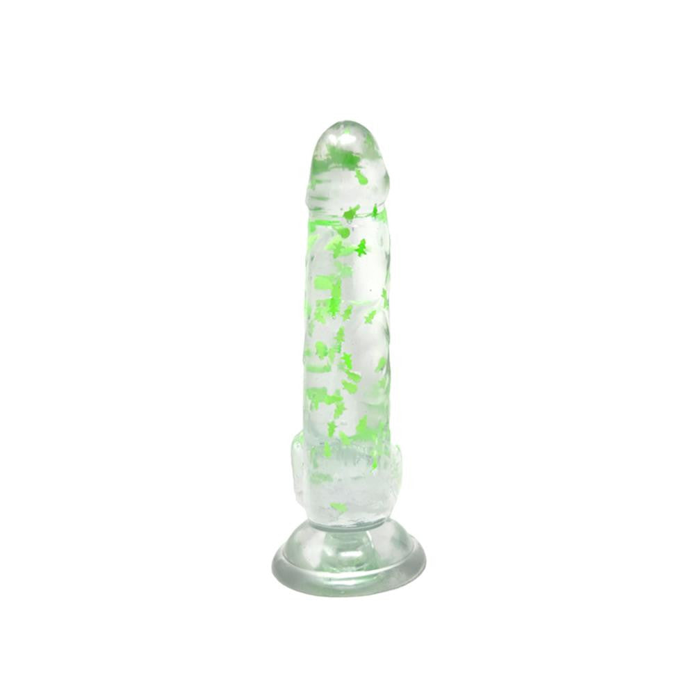 Clear Realistic Dildo Glow in the Dark Christmas Glitter 6 Inch BuzzPinky
